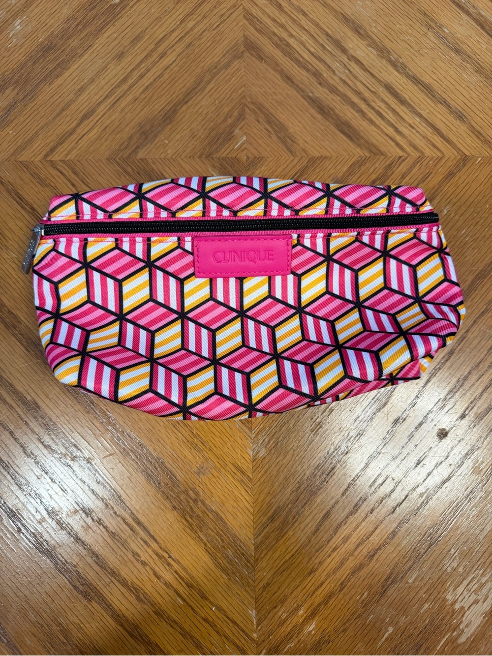 Clinique Pink & Yellow Geometric Makeup Bag